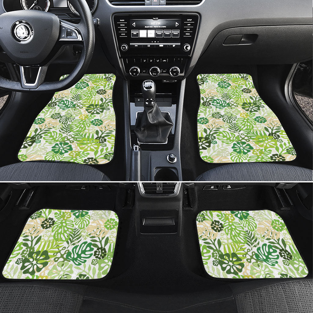 Green Aloha Hawaiian Car Mats Monstera Hibiscus Tropical Pattern LT19 Set 4pcs Green - Polynesian Pride
