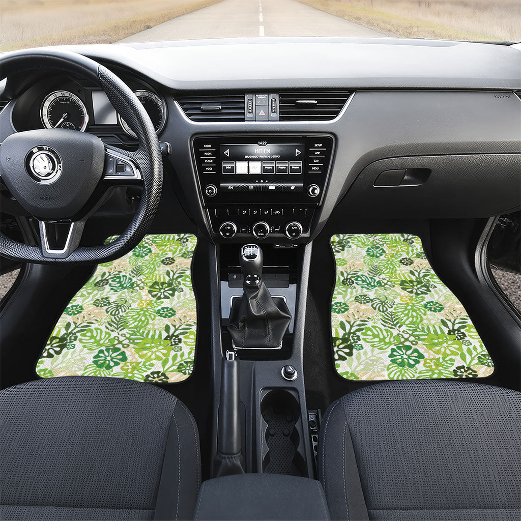 Green Aloha Hawaiian Car Mats Monstera Hibiscus Tropical Pattern LT19 Set 2pcs - Front Green - Polynesian Pride
