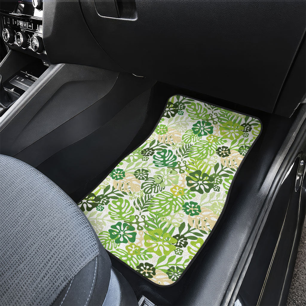 Green Aloha Hawaiian Car Mats Monstera Hibiscus Tropical Pattern LT19 - Polynesian Pride