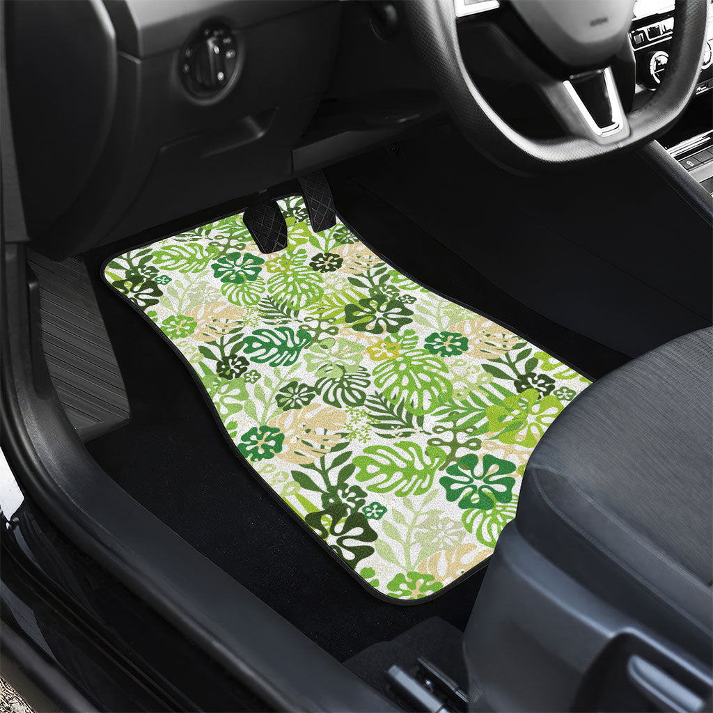Green Aloha Hawaiian Car Mats Monstera Hibiscus Tropical Pattern LT19 - Polynesian Pride