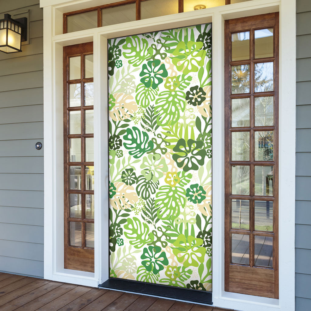 Green Aloha Hawaiian Door Cover Monstera Hibiscus Tropical Pattern LT19 - Polynesian Pride
