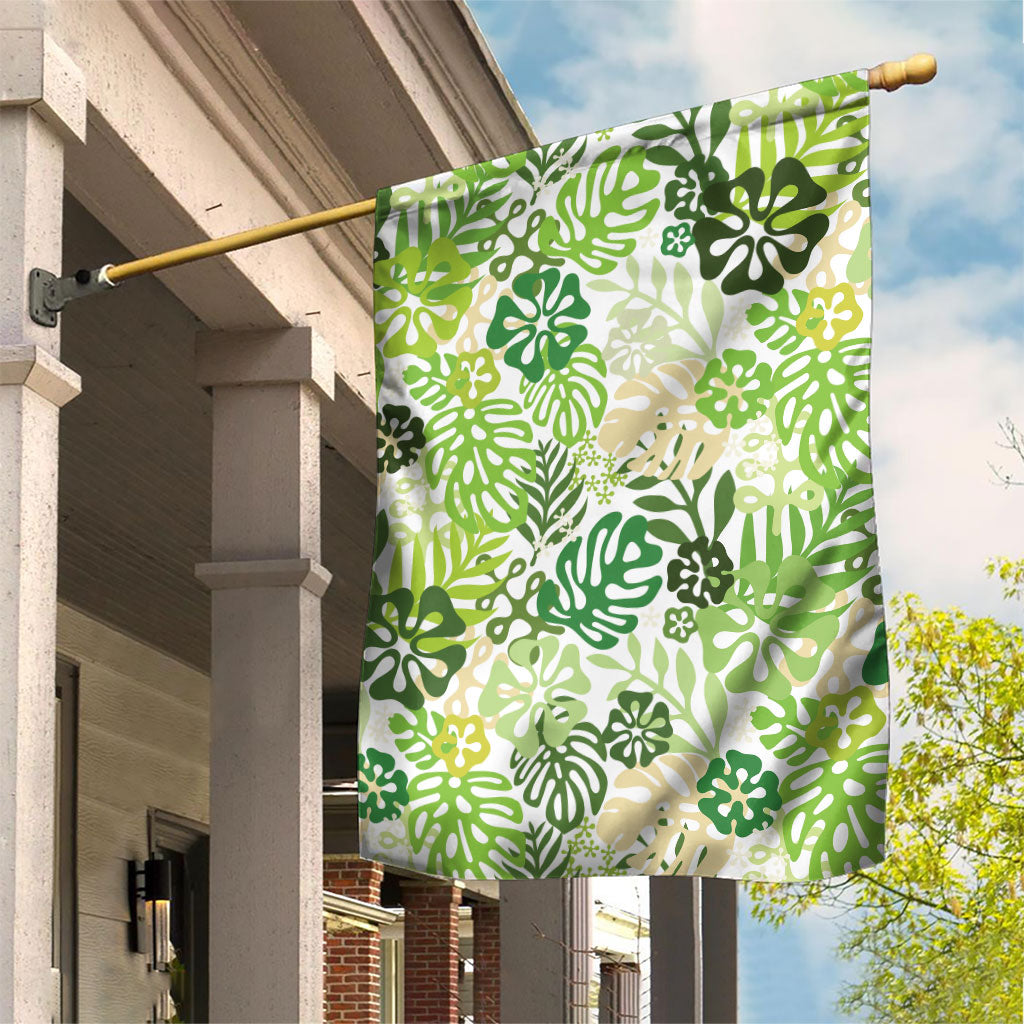 Green Aloha Hawaiian Garden Flag Monstera Hibiscus Tropical Pattern LT19 House Flag Green - Polynesian Pride