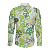 Green Aloha Hawaiian Long Sleeve Button Shirt Monstera Hibiscus Tropical Pattern LT19 Unisex Green - Polynesian Pride