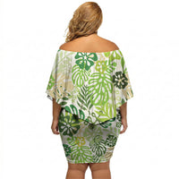 Green Aloha Hawaiian Off Shoulder Short Dress Monstera Hibiscus Tropical Pattern LT19 - Polynesian Pride