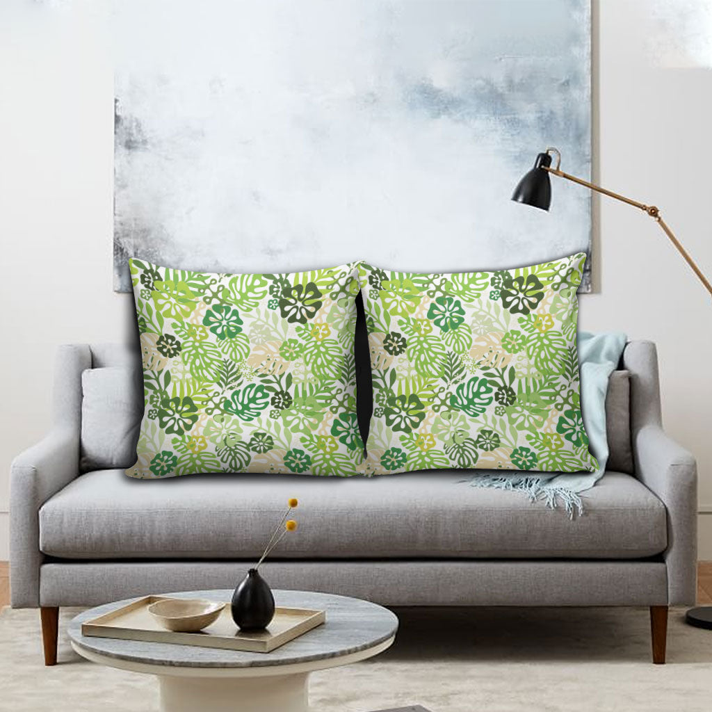 Green Aloha Hawaiian Pillow Cover Monstera Hibiscus Tropical Pattern LT19 - Polynesian Pride