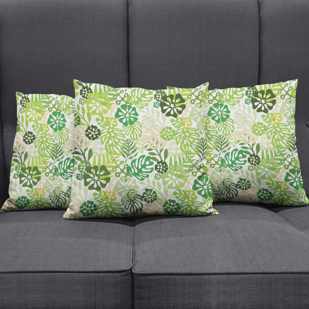 Green Aloha Hawaiian Pillow Cover Monstera Hibiscus Tropical Pattern LT19 - Polynesian Pride