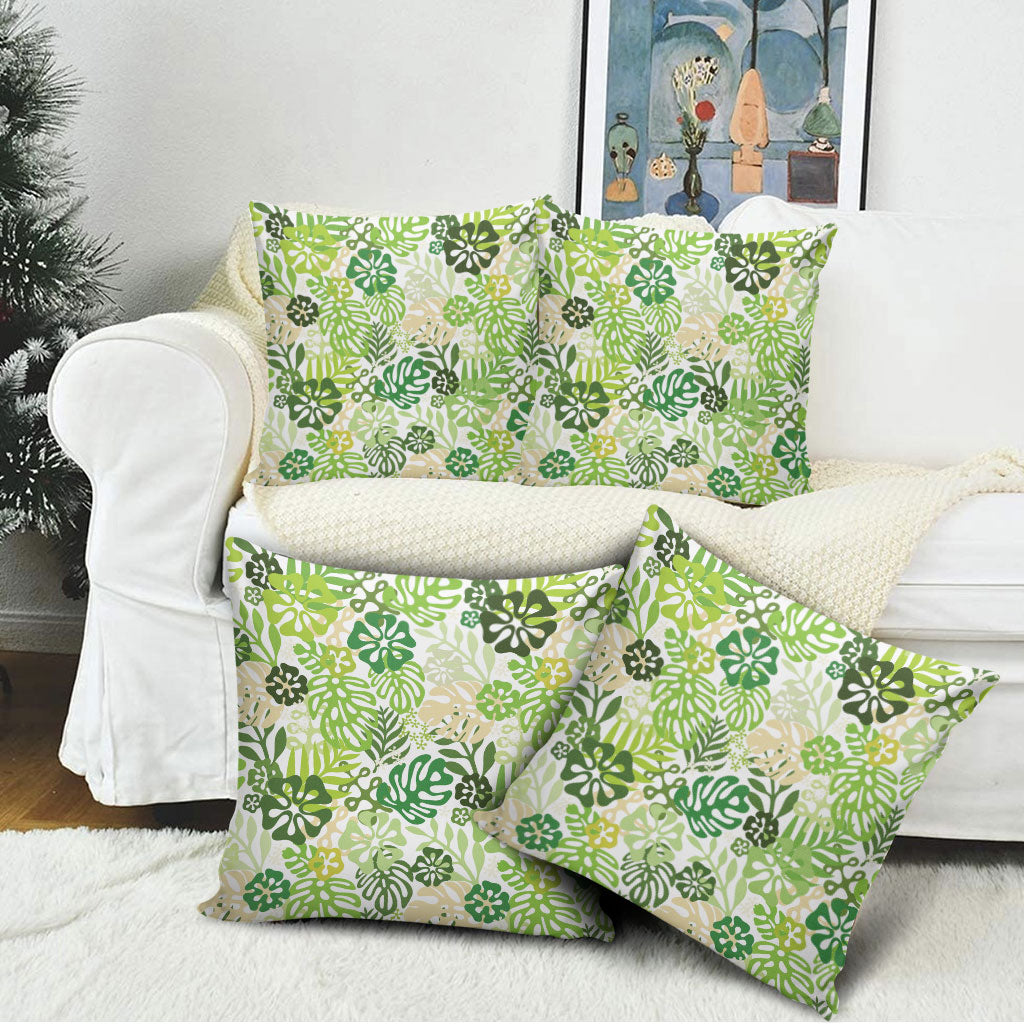 Green Aloha Hawaiian Pillow Cover Monstera Hibiscus Tropical Pattern LT19 - Polynesian Pride