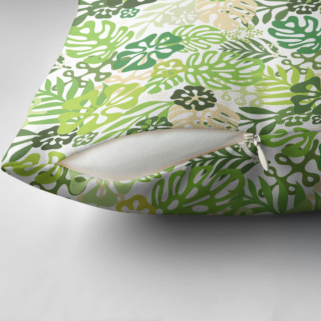 Green Aloha Hawaiian Pillow Cover Monstera Hibiscus Tropical Pattern LT19 - Polynesian Pride