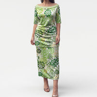 Green Aloha Hawaiian Puletasi Monstera Hibiscus Tropical Pattern LT19 Long Dress Green - Polynesian Pride
