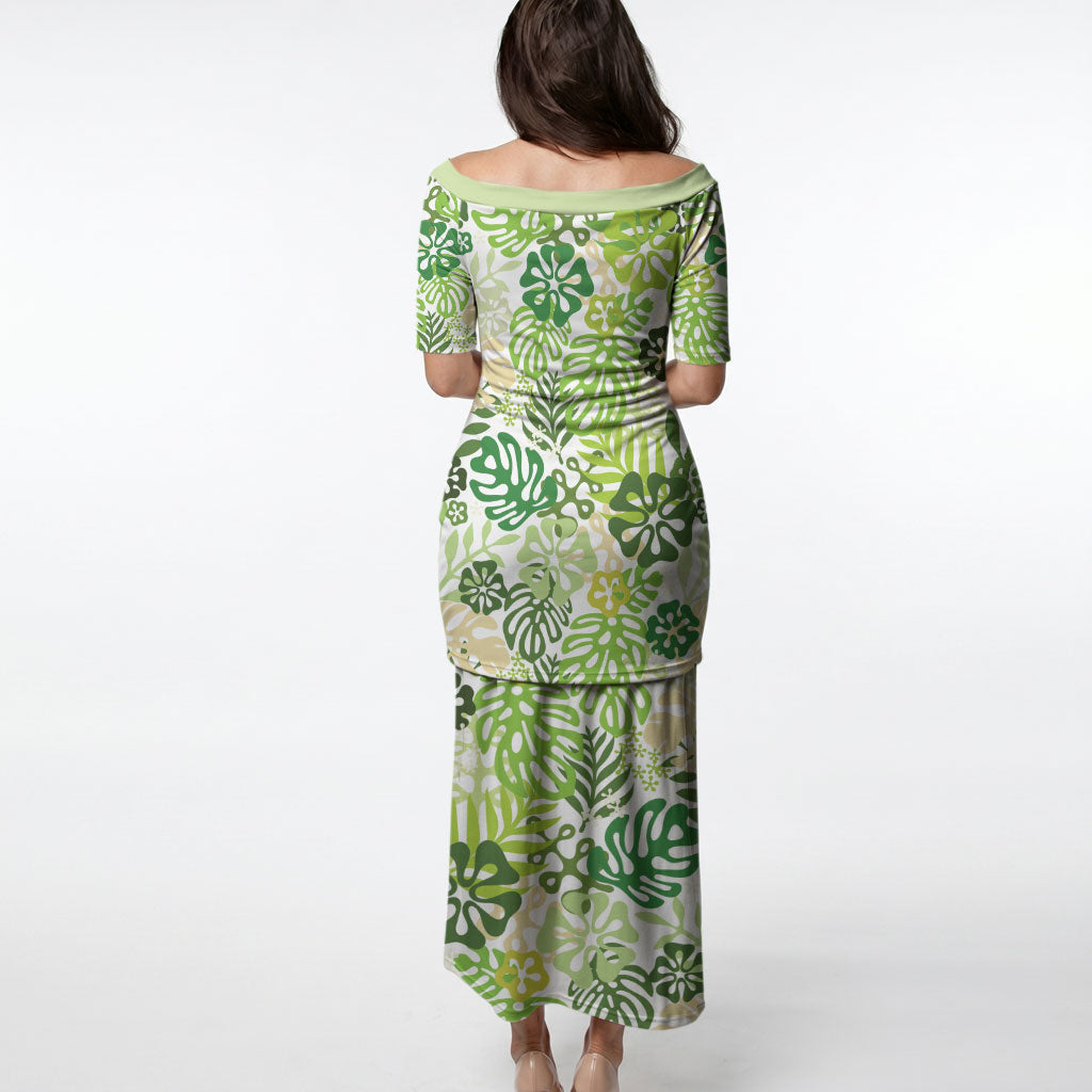 Green Aloha Hawaiian Puletasi Monstera Hibiscus Tropical Pattern LT19 - Polynesian Pride