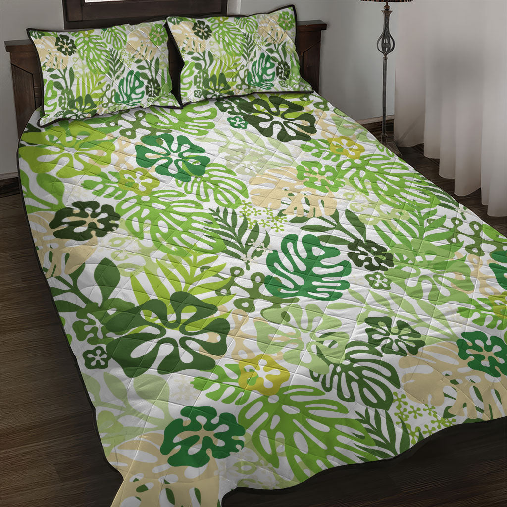 Green Aloha Hawaiian Quilt Bed Set Monstera Hibiscus Tropical Pattern LT19 Green - Polynesian Pride