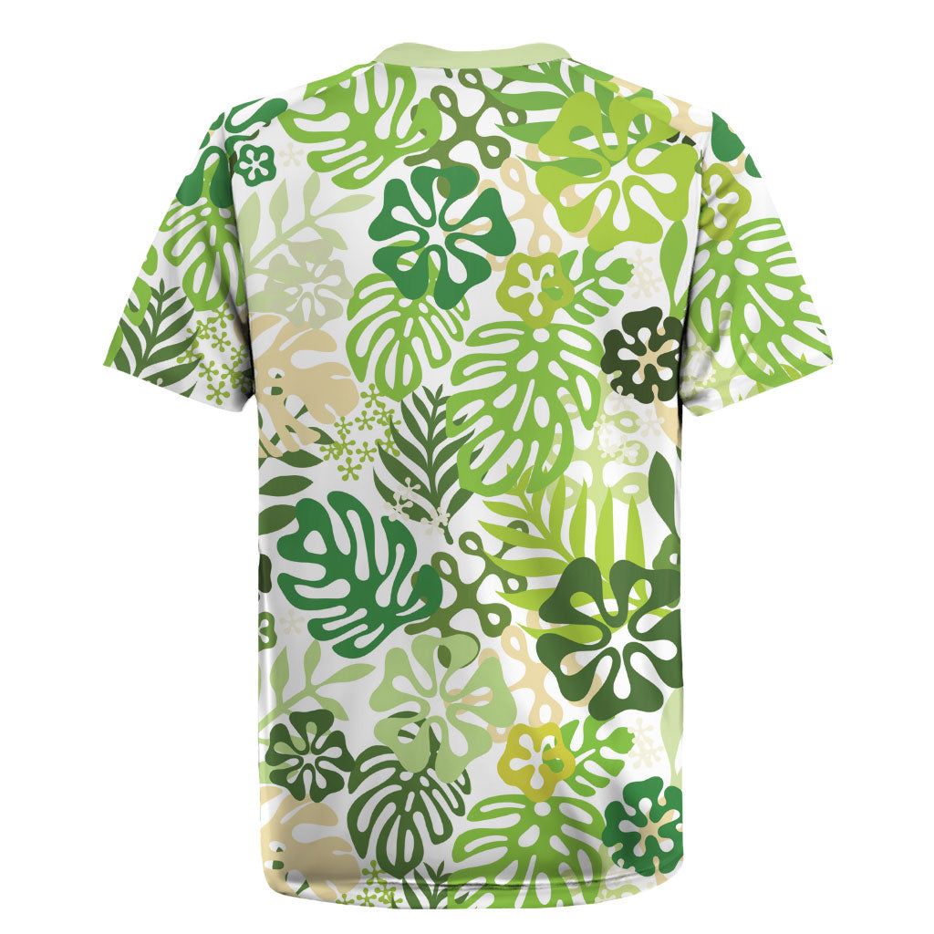 Green Aloha Hawaiian Rugby Jersey Monstera Hibiscus Tropical Pattern LT19 - Polynesian Pride