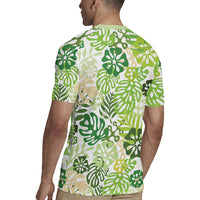 Green Aloha Hawaiian Rugby Jersey Monstera Hibiscus Tropical Pattern LT19 - Polynesian Pride