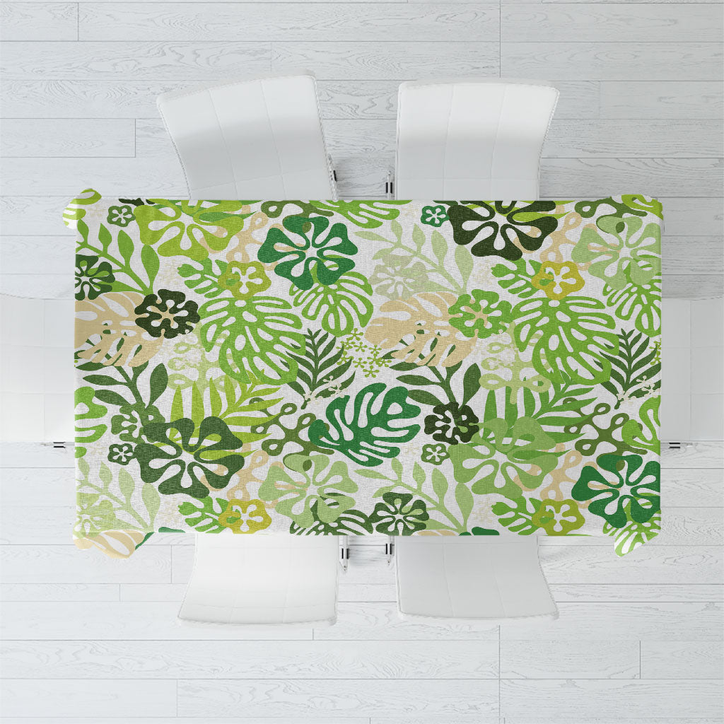 Green Aloha Hawaiian Tablecloth Monstera Hibiscus Tropical Pattern LT19 Green - Polynesian Pride