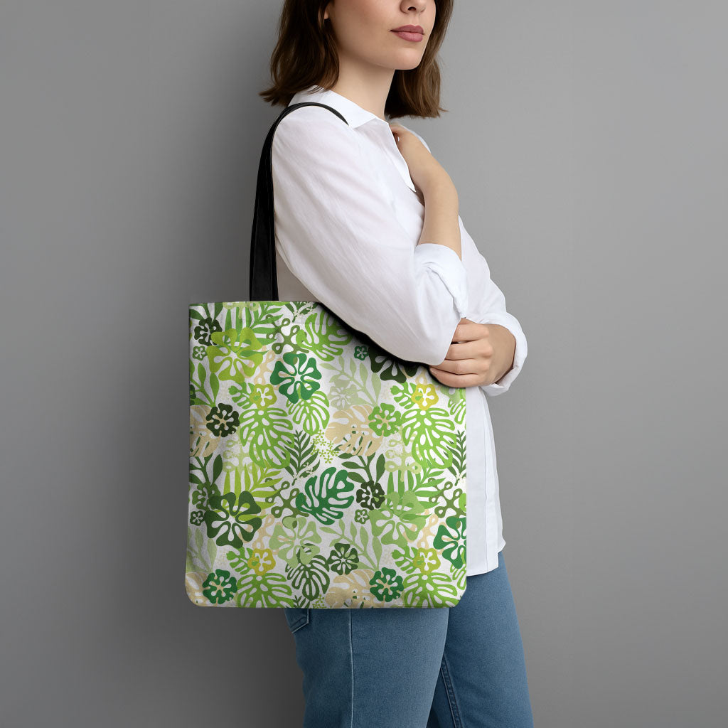 Green Aloha Hawaiian Tote Bag Monstera Hibiscus Tropical Pattern LT19 - Polynesian Pride