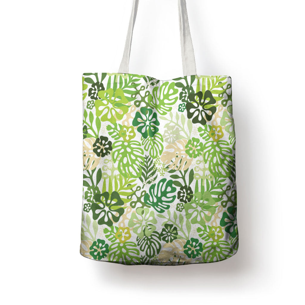 Green Aloha Hawaiian Tote Bag Monstera Hibiscus Tropical Pattern LT19 - Polynesian Pride