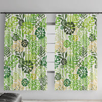 Green Aloha Hawaiian Window Curtain Monstera Hibiscus Tropical Pattern LT19 With Hooks Green - Polynesian Pride