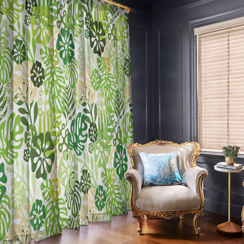 Green Aloha Hawaiian Window Curtain Monstera Hibiscus Tropical Pattern LT19 - Polynesian Pride