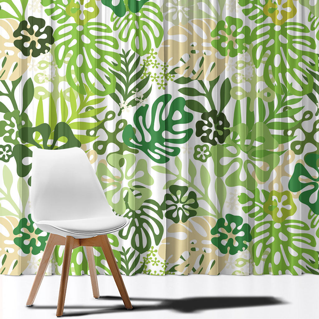 Green Aloha Hawaiian Window Curtain Monstera Hibiscus Tropical Pattern LT19 - Polynesian Pride