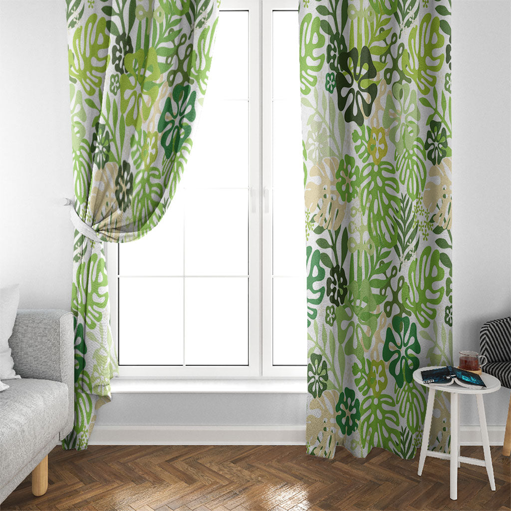 Green Aloha Hawaiian Window Curtain Monstera Hibiscus Tropical Pattern LT19 - Polynesian Pride