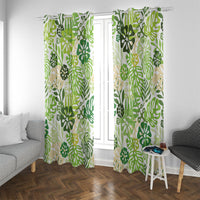 Green Aloha Hawaiian Window Curtain Monstera Hibiscus Tropical Pattern LT19 With Grommets Green - Polynesian Pride