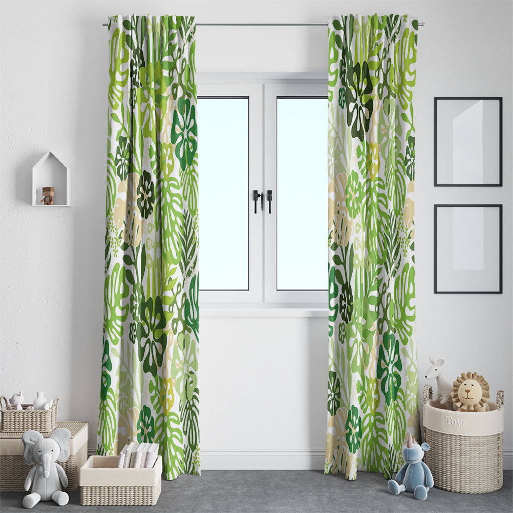 Green Aloha Hawaiian Window Curtain Monstera Hibiscus Tropical Pattern LT19 - Polynesian Pride