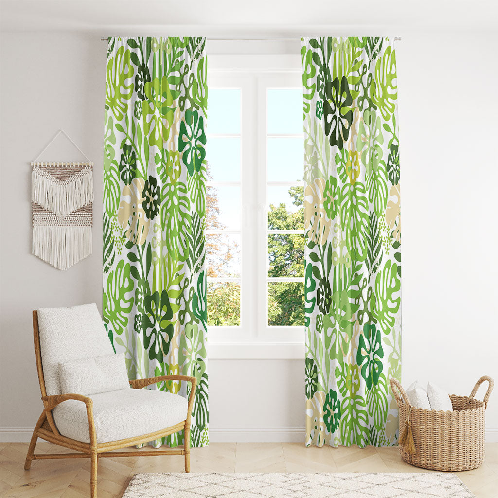 Green Aloha Hawaiian Window Curtain Monstera Hibiscus Tropical Pattern LT19 - Polynesian Pride
