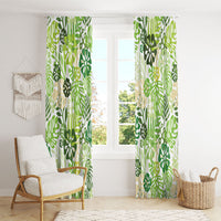 Green Aloha Hawaiian Window Curtain Monstera Hibiscus Tropical Pattern LT19 - Polynesian Pride