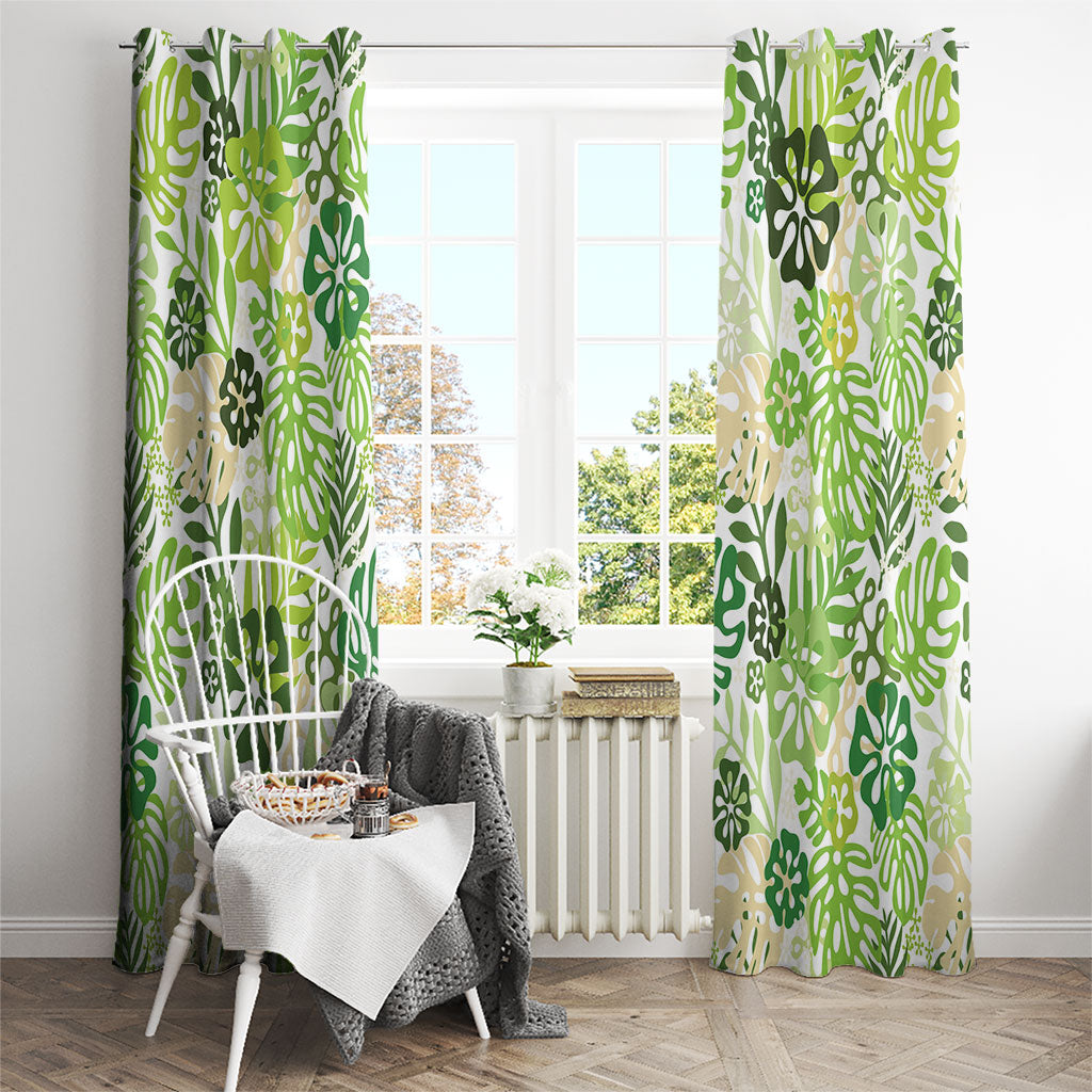 Green Aloha Hawaiian Window Curtain Monstera Hibiscus Tropical Pattern LT19 - Polynesian Pride