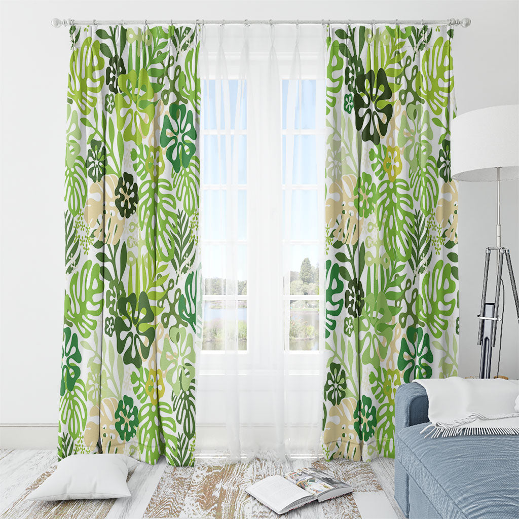 Green Aloha Hawaiian Window Curtain Monstera Hibiscus Tropical Pattern LT19 - Polynesian Pride