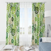 Green Aloha Hawaiian Window Curtain Monstera Hibiscus Tropical Pattern LT19 - Polynesian Pride