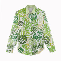 Green Aloha Hawaiian Women Casual Shirt Monstera Hibiscus Tropical Pattern LT19 - Polynesian Pride