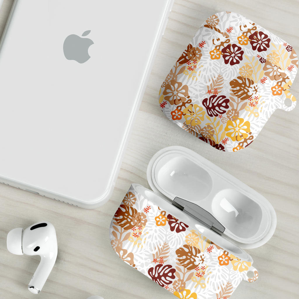 Brown Aloha Hawaiian AirPods Case Monstera Hibiscus Tropical Pattern LT19 - Polynesian Pride
