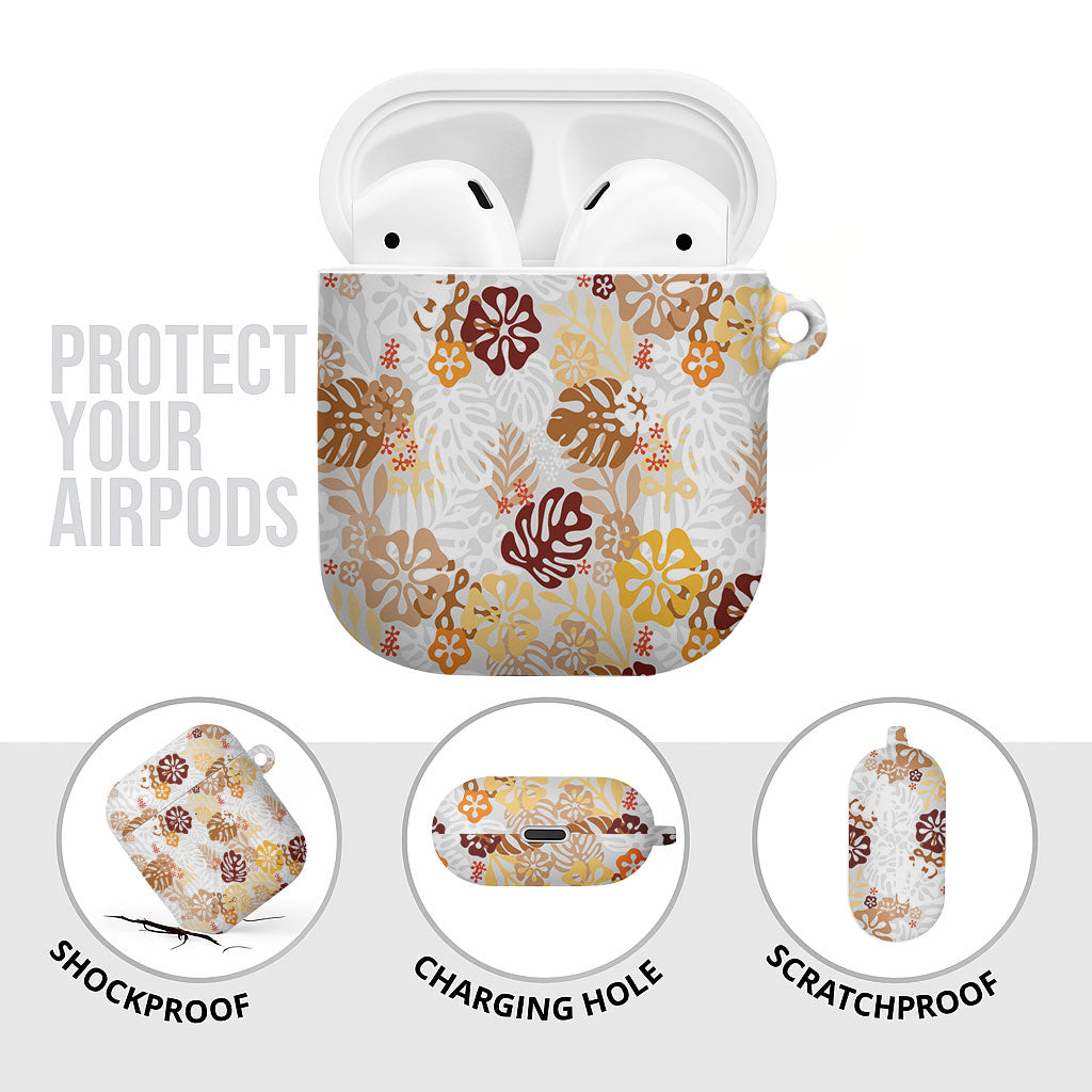 Brown Aloha Hawaiian AirPods Case Monstera Hibiscus Tropical Pattern LT19 - Polynesian Pride
