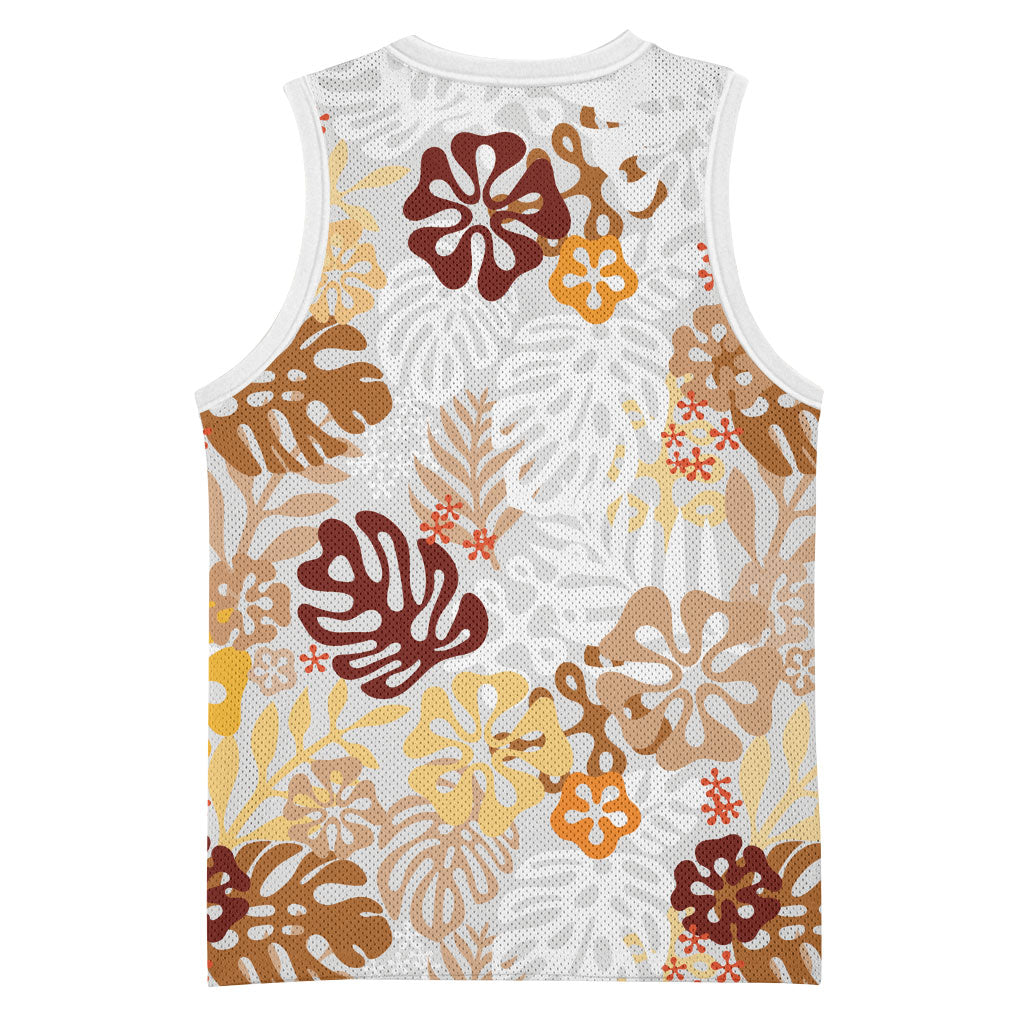 Brown Aloha Hawaiian Basketball Jersey Monstera Hibiscus Tropical Pattern LT19 - Polynesian Pride