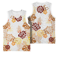 Brown Aloha Hawaiian Basketball Jersey Monstera Hibiscus Tropical Pattern LT19 - Polynesian Pride
