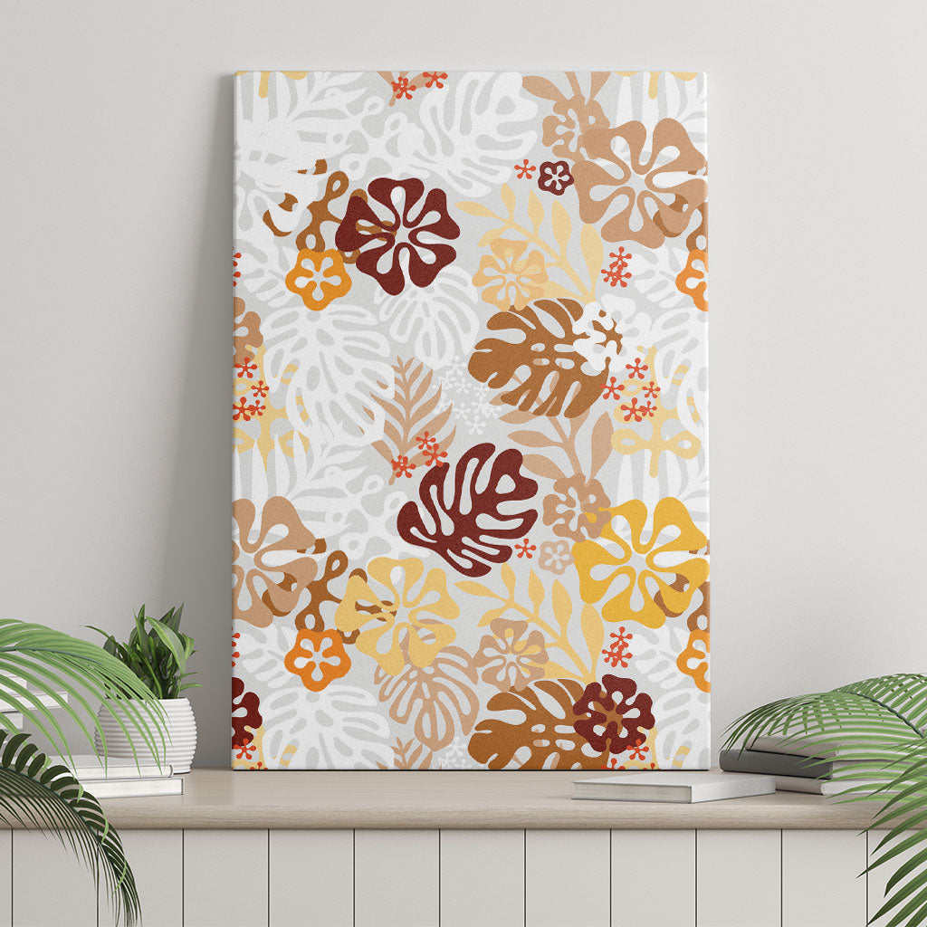 Brown Aloha Hawaiian Canvas Wall Art Monstera Hibiscus Tropical Pattern LT19 - Polynesian Pride