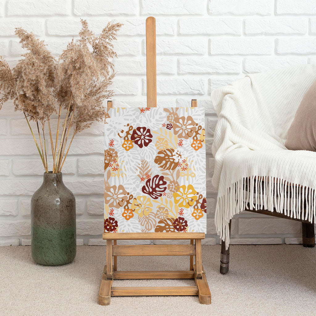 Brown Aloha Hawaiian Canvas Wall Art Monstera Hibiscus Tropical Pattern LT19 - Polynesian Pride