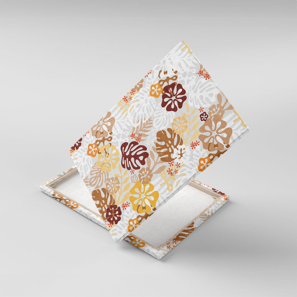Brown Aloha Hawaiian Canvas Wall Art Monstera Hibiscus Tropical Pattern LT19 With Frame Brown - Polynesian Pride