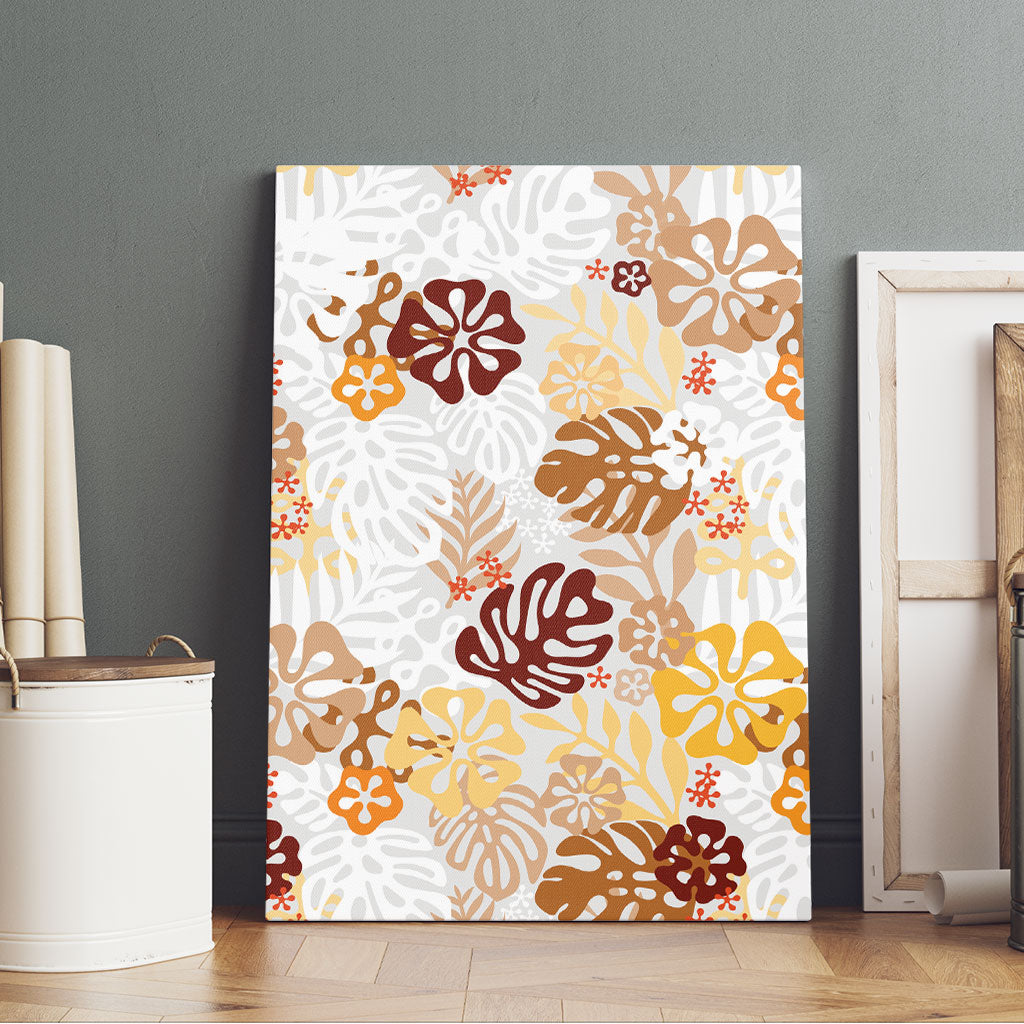 Brown Aloha Hawaiian Canvas Wall Art Monstera Hibiscus Tropical Pattern LT19 - Polynesian Pride