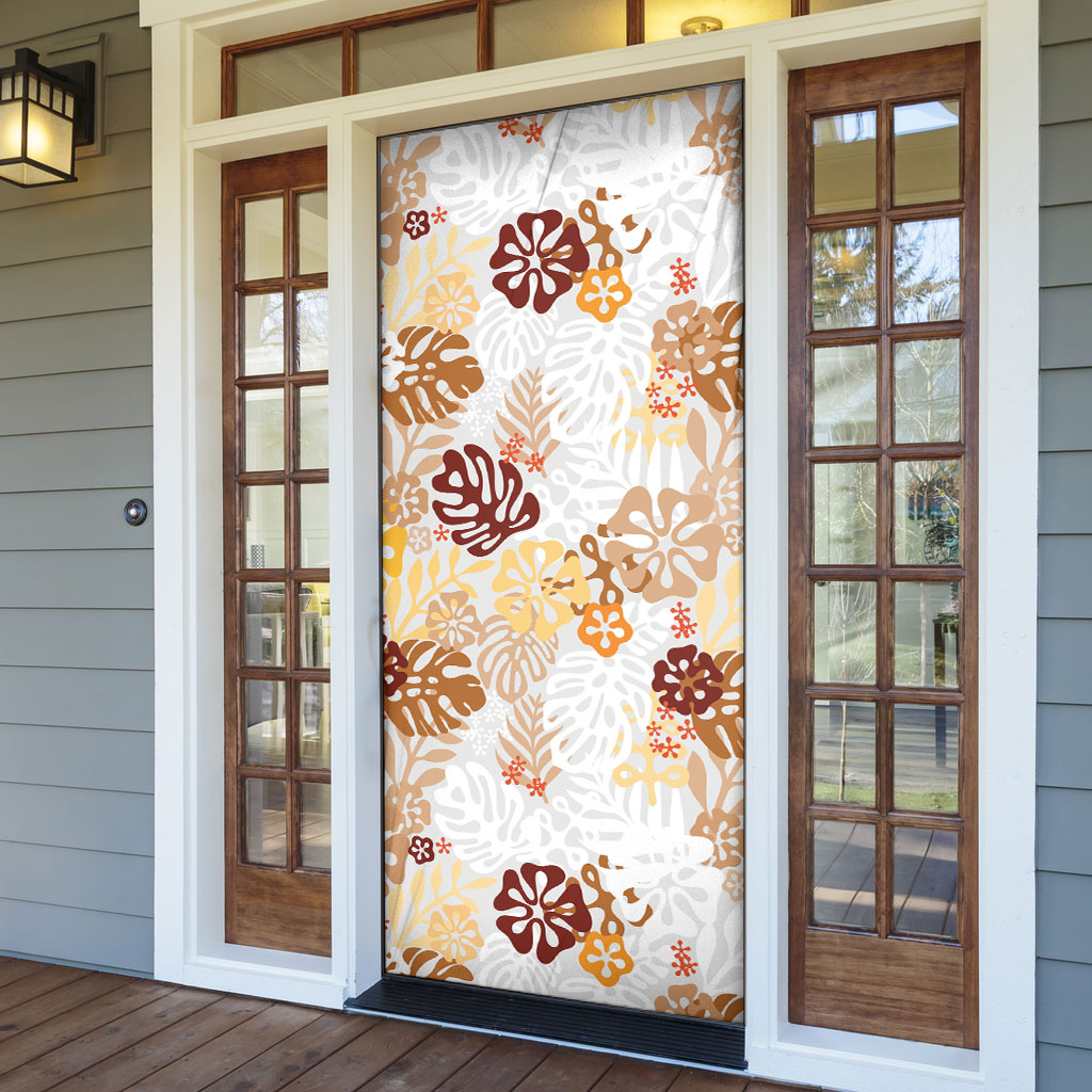 Brown Aloha Hawaiian Door Cover Monstera Hibiscus Tropical Pattern LT19 - Polynesian Pride