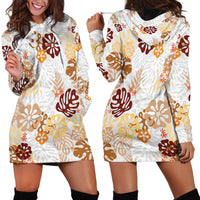 Brown Aloha Hawaiian Hoodie Dress Monstera Hibiscus Tropical Pattern LT19 - Polynesian Pride