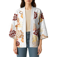 Brown Aloha Hawaiian Kimono Monstera Hibiscus Tropical Pattern LT19 - Polynesian Pride
