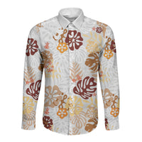 Brown Aloha Hawaiian Long Sleeve Button Shirt Monstera Hibiscus Tropical Pattern LT19 Unisex Brown - Polynesian Pride
