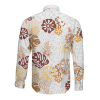 Brown Aloha Hawaiian Long Sleeve Button Shirt Monstera Hibiscus Tropical Pattern LT19 - Polynesian Pride