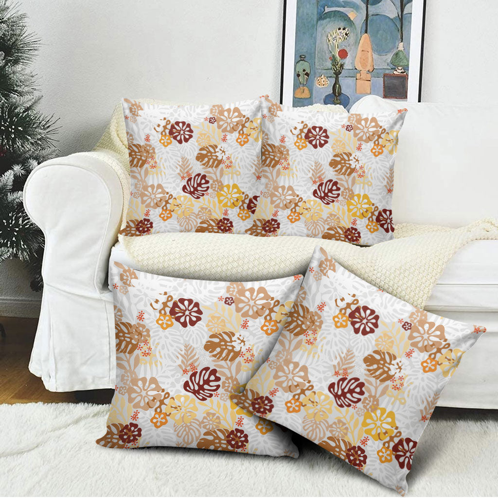 Brown Aloha Hawaiian Pillow Cover Monstera Hibiscus Tropical Pattern LT19 - Polynesian Pride