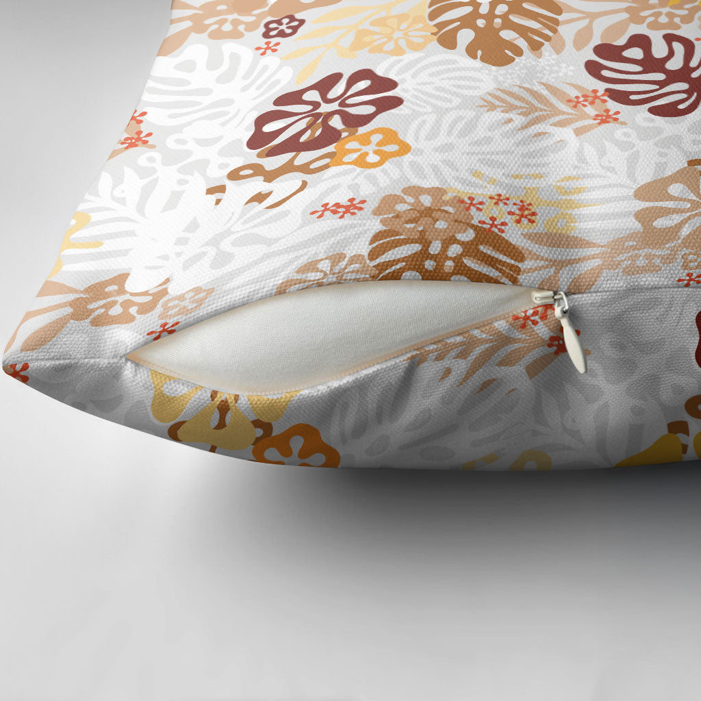 Brown Aloha Hawaiian Pillow Cover Monstera Hibiscus Tropical Pattern LT19 - Polynesian Pride
