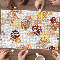 Brown Aloha Hawaiian Puzzle Monstera Hibiscus Tropical Pattern LT19 - Polynesian Pride