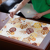 Brown Aloha Hawaiian Puzzle Monstera Hibiscus Tropical Pattern LT19 - Polynesian Pride