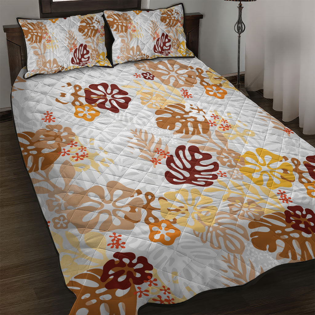 Brown Aloha Hawaiian Quilt Bed Set Monstera Hibiscus Tropical Pattern LT19 Brown - Polynesian Pride